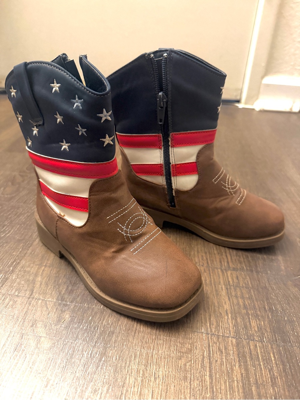 Kids Western Boots - American Flag - Patriotic with Zipper Size: Toddler 12